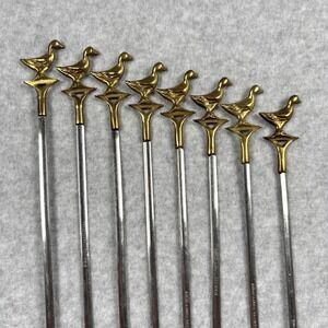Vintage Turkish Brass Shish Kebab Skewers Set of 8 Duck Handles BBQ Grill